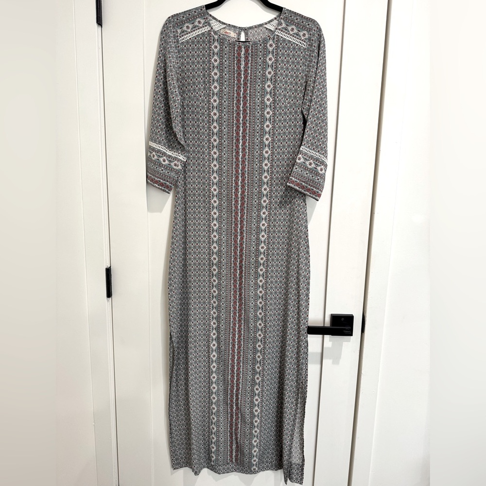 RARE Faherty Kerry 100% Silk Maxi Dress w/ lace detail - Sz XS - like Doen boho